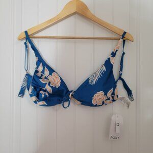 Roxy MYKONOS BLUE/EGLANTINE Riding Moon Elongated Tri Bikini Swim Top, US Large